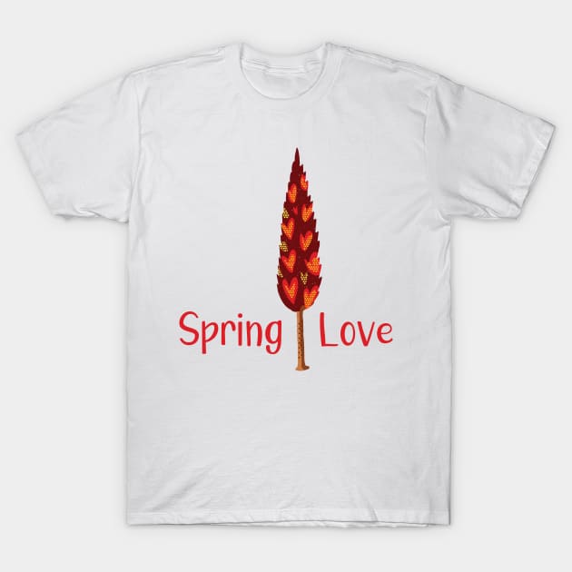 Spring Love - Bright Red Color Tree Illustration GC-106-04 T-Shirt by GraphicCharms